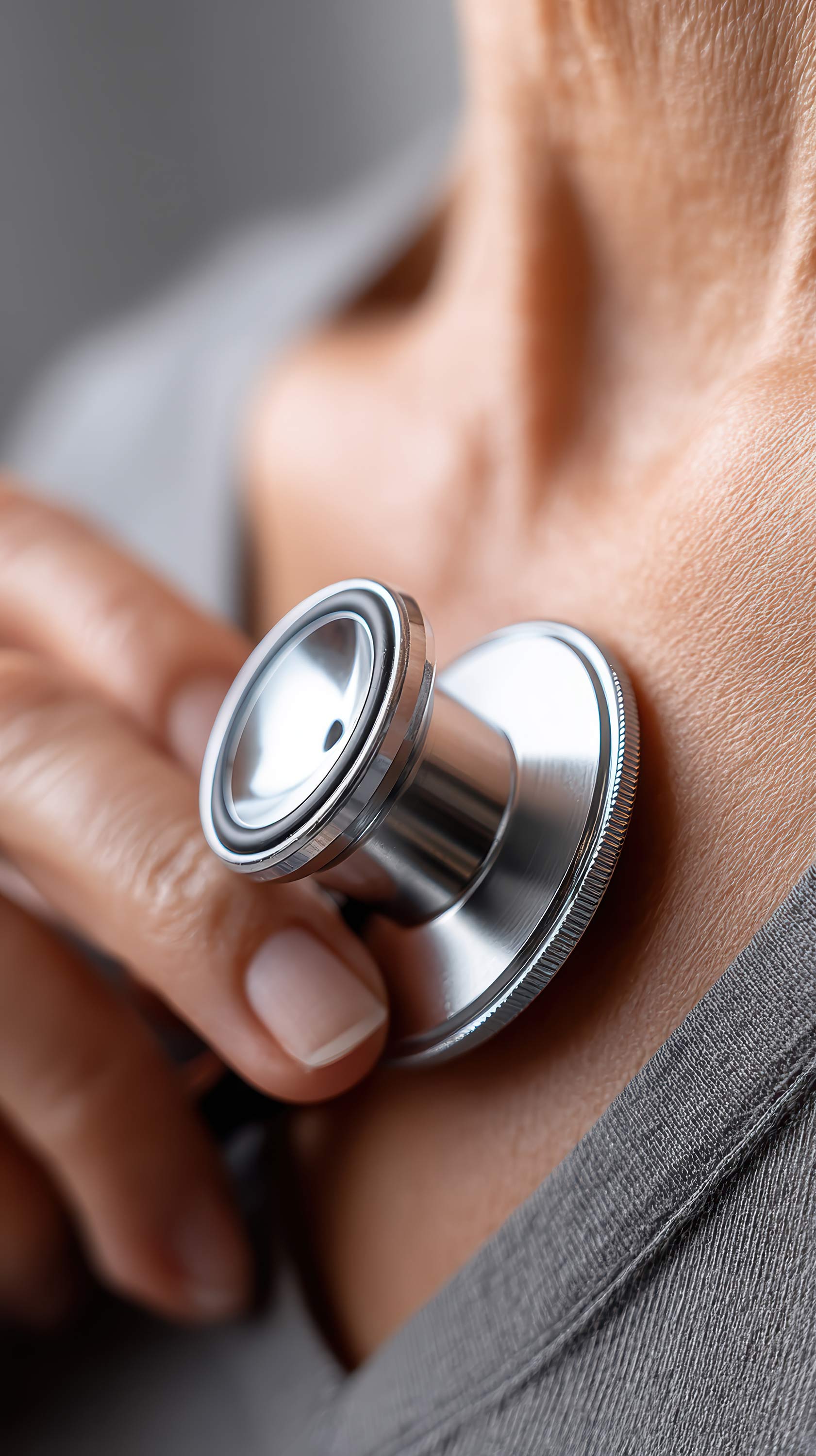 Auscultation de la hanche au st&eacute;thoscope lors d&rsquo;un examen m&eacute;dical