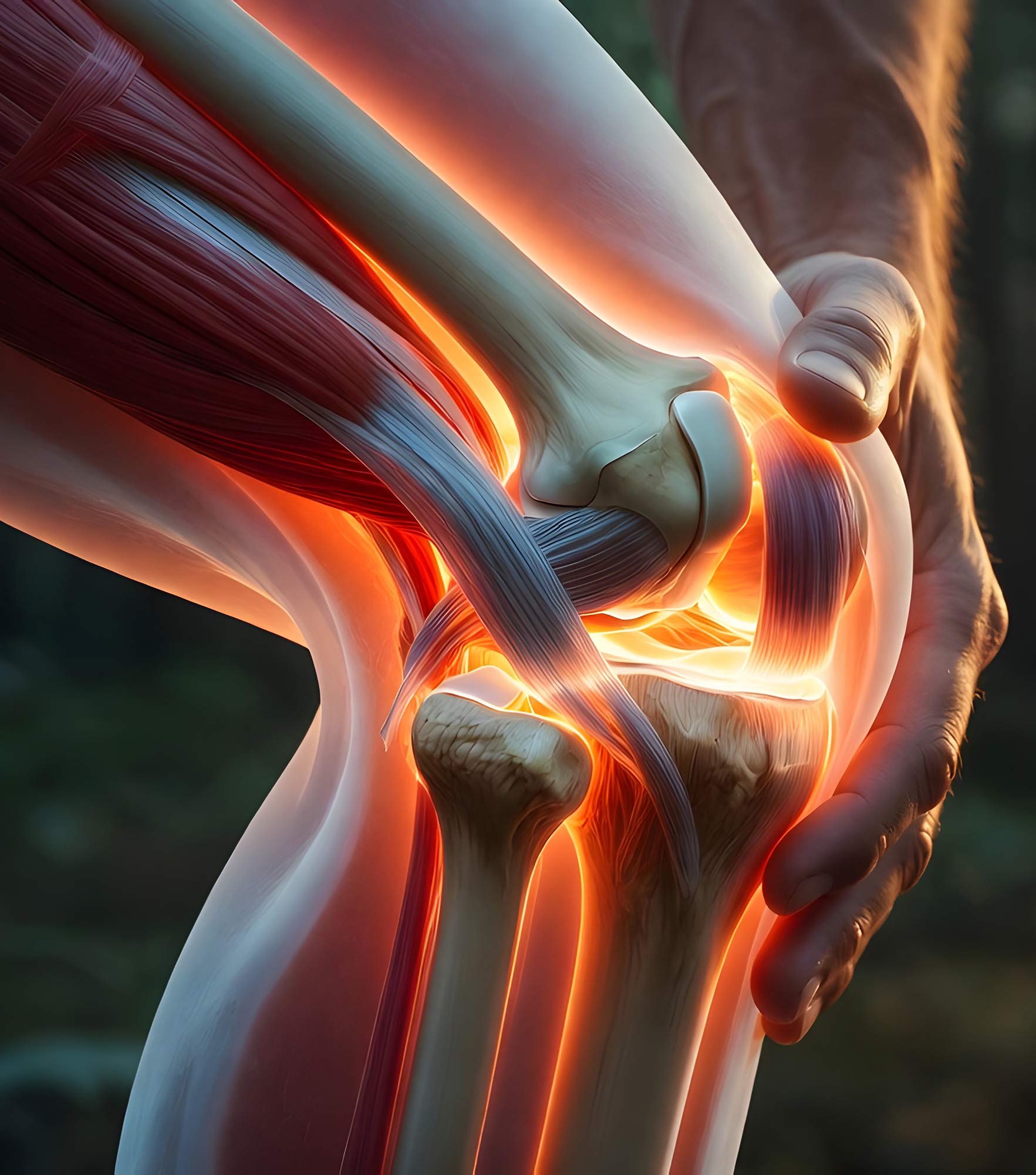 Douleur du genou illustr&eacute;e avec mise en &eacute;vidence des ligaments